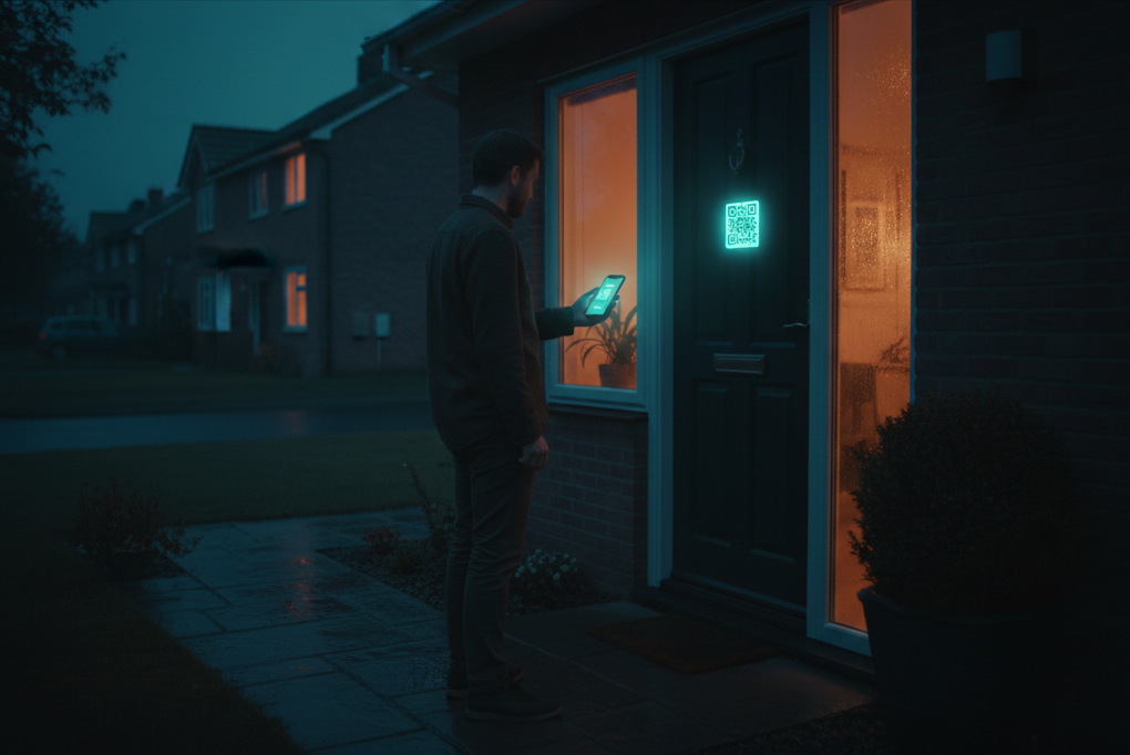 Visitor scans QR at door to leave a message