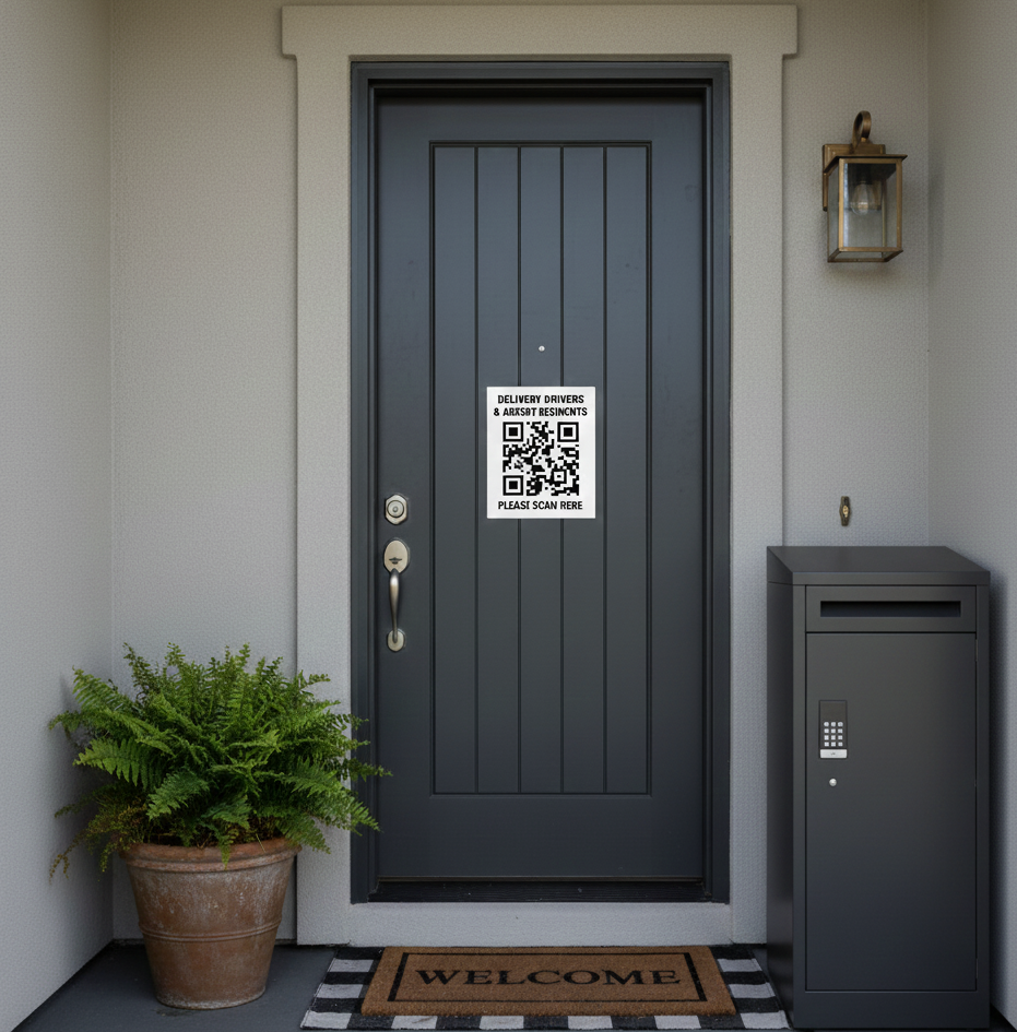 Delivery box | DoorNote QR/PIN placement example
